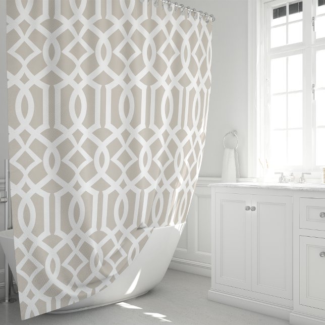 Trellis-Muster in Beige und Weiß Duschvorhang (Von Creator hochgeladen)