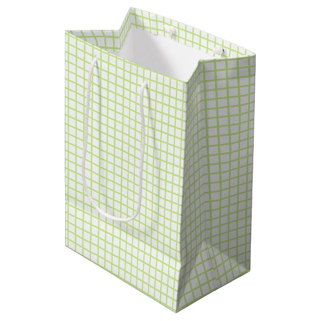 Trellis Spring Grün - Weiß Mittlere Geschenktüte (Vorderseite Schrägansicht)