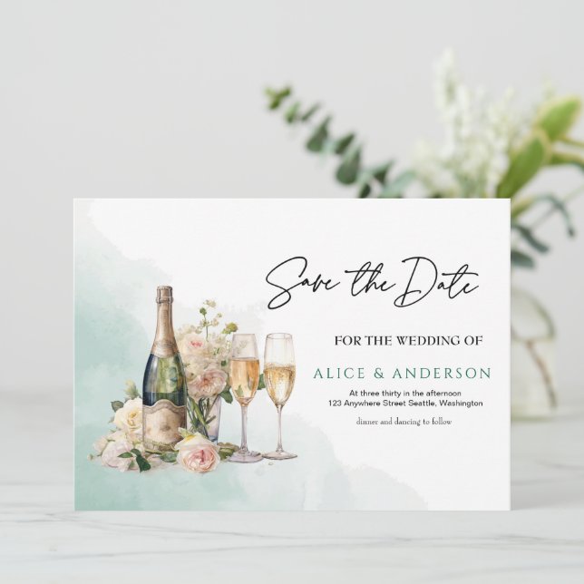 Trenby Bride Floral Green Wedding Save The Date (Stehend Vorderseite)
