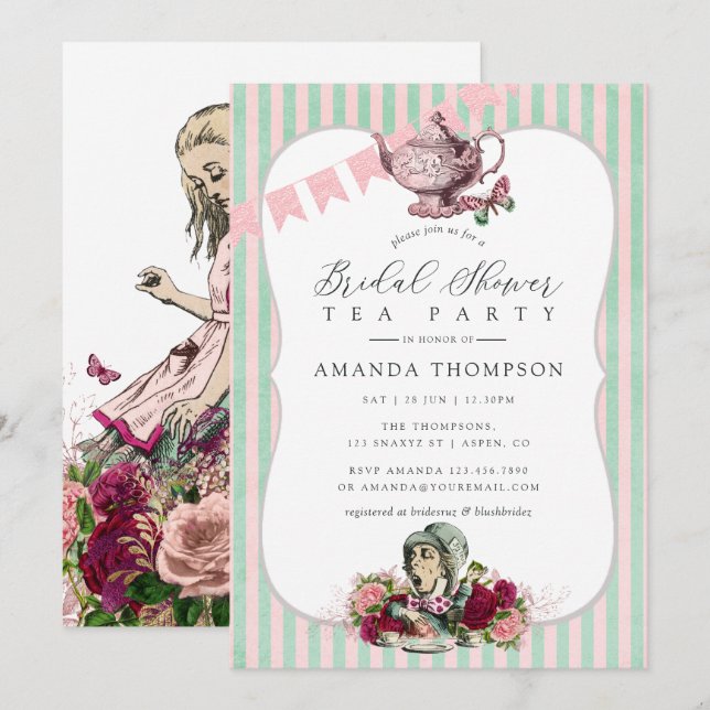 Trend Alice im Wunderland Tee Party Brautparty Einladung (Vorne/Hinten)