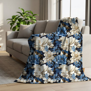 Trend Blau Elfenbein Blumen Kuschelweiche Wurfdeck Sherpadecke