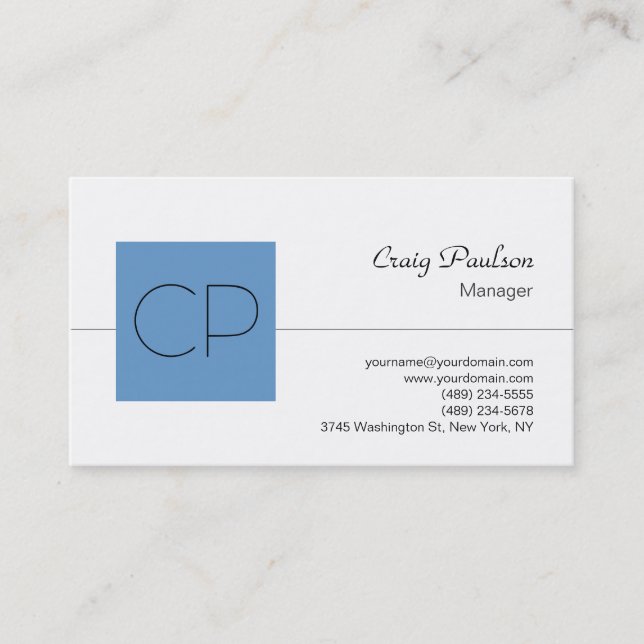 Trend Blue Monogram Classic Script Business Card Visitenkarte (Vorderseite)