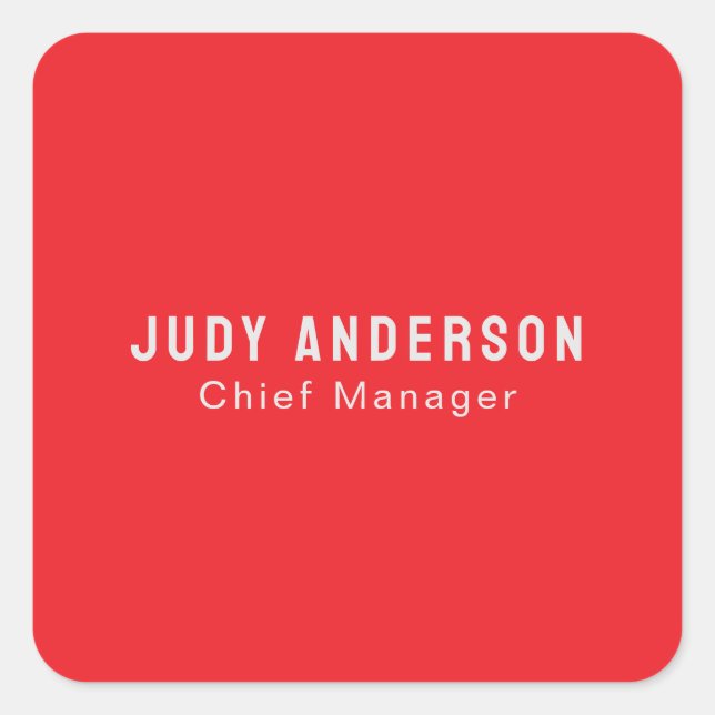 Trend Bright Red Professional Plain Modern Elegant Quadratischer Aufkleber (Vorderseite)