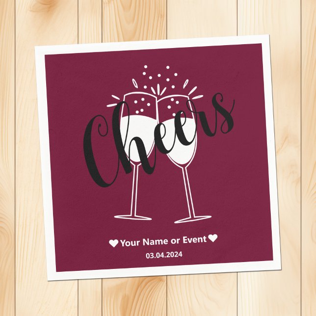 Trend Color Dark Burgundy Cheers Paper Napkins Serviette (Von Creator hochgeladen)