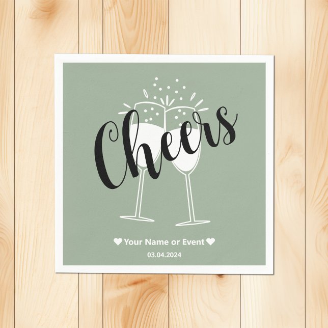 Trend Color Soft Sage Cheers Paper Napkins Serviette (Von Creator hochgeladen)