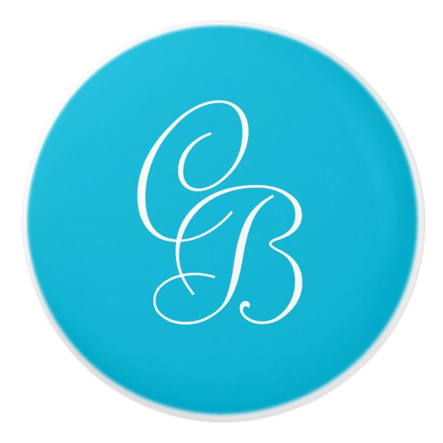 Trend Color - Vivid Cyan Monogram Keramik Knock Keramikknauf (Vorderseite)