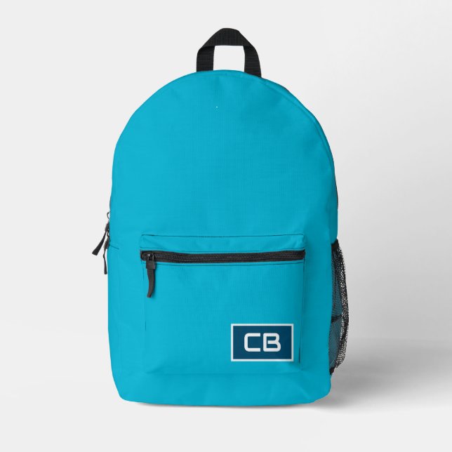 Trend Color Vivid Cyan Monogramm gedruckter Rucksa Bedruckter Rucksack (Vorderseite)