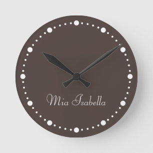 Trend Colour Coffee Brown White Dots Round Clock Runde Wanduhr