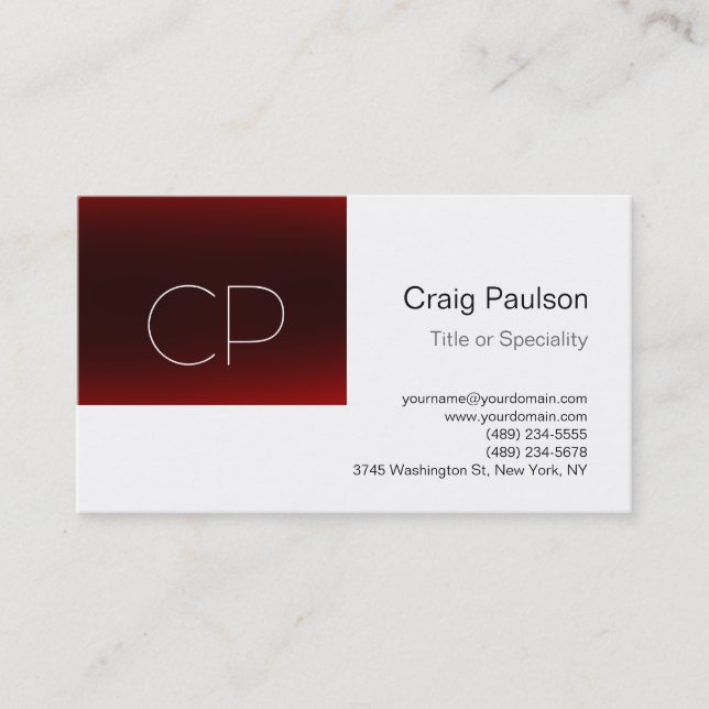 Trend Dark Red Strip White Monogram Business Card Visitenkarte (Vorderseite)