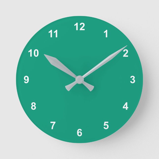 Trend Farbe - Jade Green Round Clock mit Zahlen Runde Wanduhr (Vorderseite)