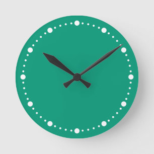 Trend Farbe - Jade Green & White Dots Round Clock Runde Wanduhr