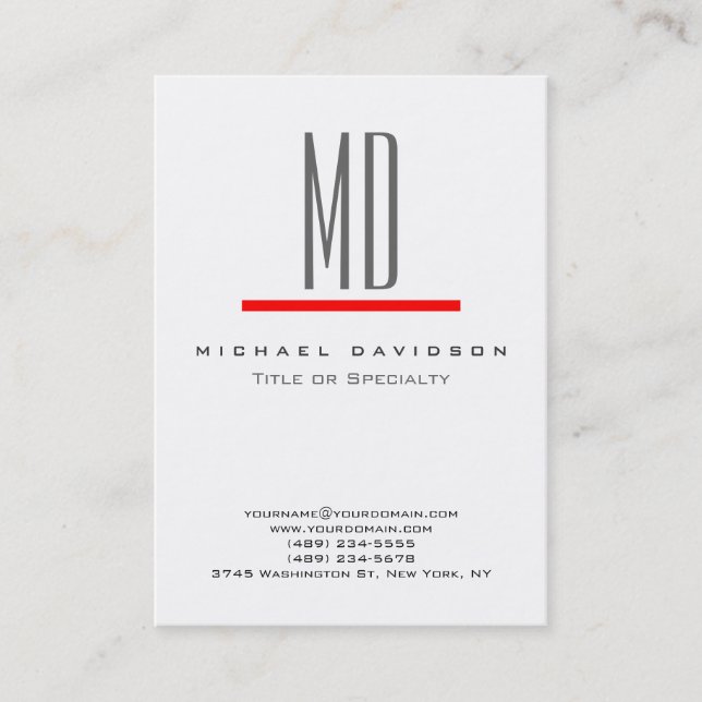 Trend Grau Monogram White Red Chubby Business Card Visitenkarte (Vorderseite)