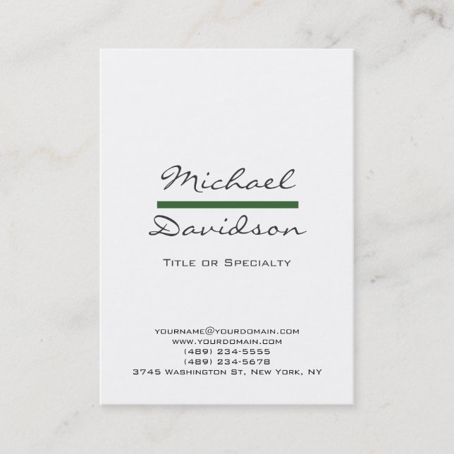 Trend Grau Script White Green Business Card Visitenkarte (Vorderseite)