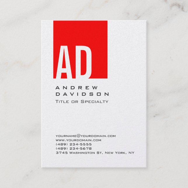 Trend Red Strip Monogram White Business Card Visitenkarte (Vorderseite)