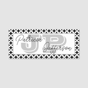 Trend Schwarz-Weiß-Mesh-Border-Monogramm Namensschild