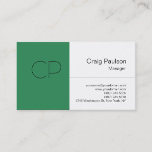 Trend Sea Green White Monogram Business Card Visitenkarte