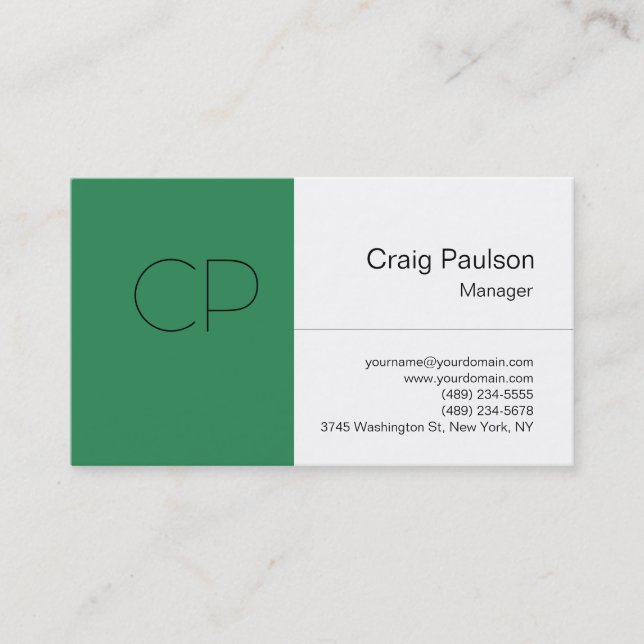 Trend Sea Green White Monogram Business Card Visitenkarte (Vorderseite)