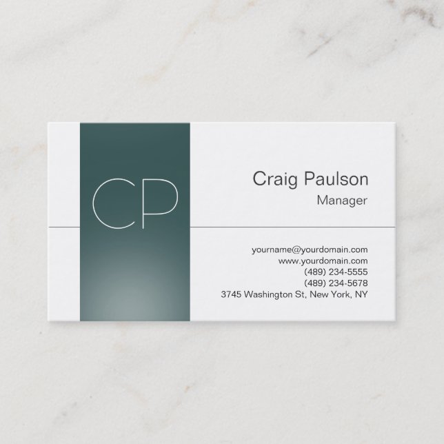 Trend White Blue Slate Gray Monogram Business Card Visitenkarte (Vorderseite)