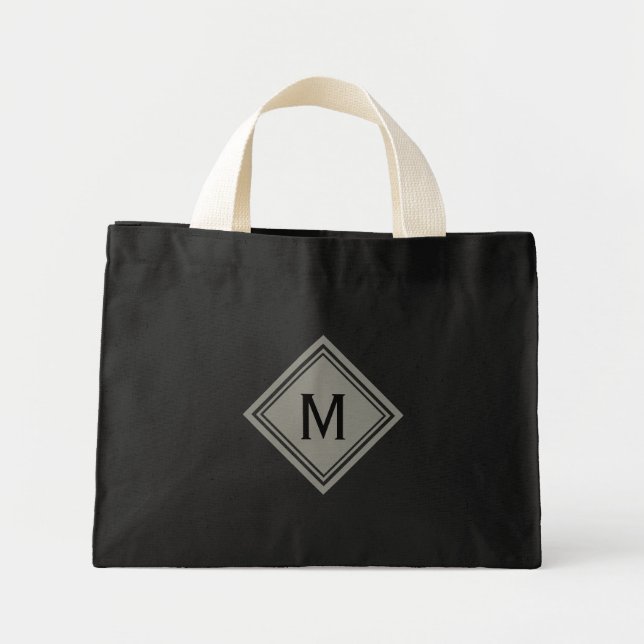 Trendbeige auf Black Diamond Monogram Mini Stoffbeutel (Vorne)