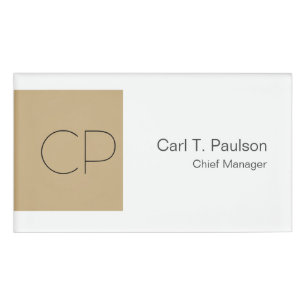 Trendbeige Minimalistische Monogram erstellen Namenschild
