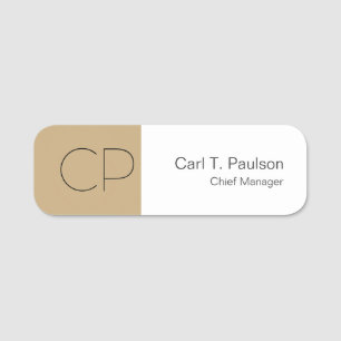 Trendbeige Minimalistische Monogram erstellen Namensschild