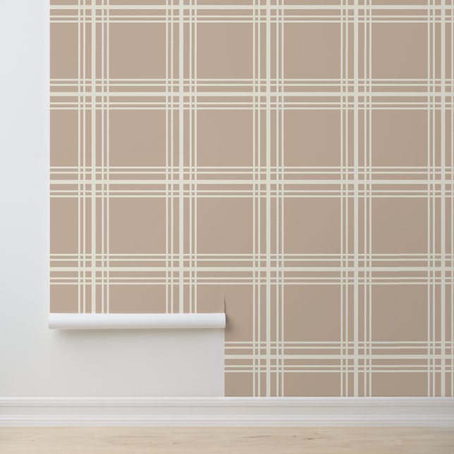 Trendbeige mit Elfenbein-White-Grid-Linien Tapete (Anwendung)