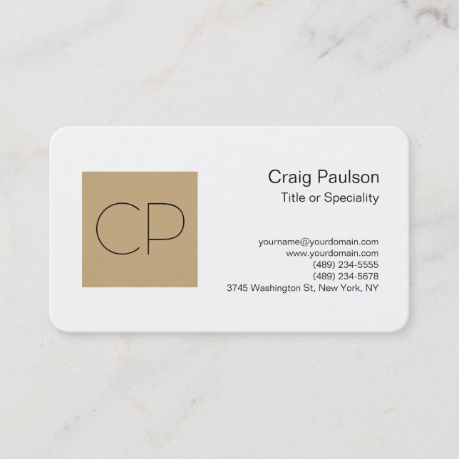 Trendbeige White Monogram Business Card Visitenkarte (Vorderseite)