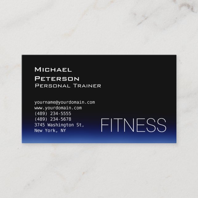 TrendBlack Blue Fitness Sport Business Card Visitenkarte (Vorderseite)