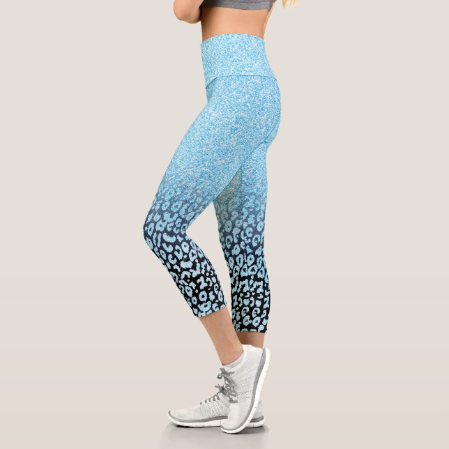 TrendBlack & Blue Glitzer Ombre Leopard Print to Capri Leggings (Links)