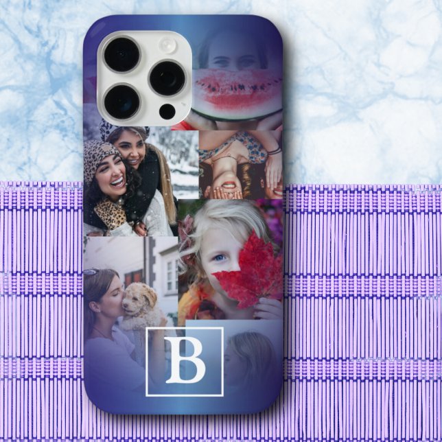 Trendblau Monogramm 6 FotoCollage Case-Mate iPhone Hülle (Von Creator hochgeladen)
