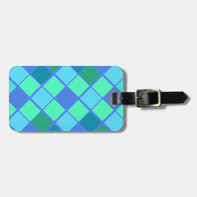 Trendblau und grünes Diamantmuster Gepäckanhänger (Vorderseite horizontal)