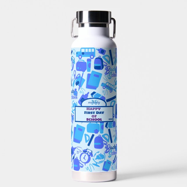 Trendblau zurück zur Schulform Trinkflasche (Vorne)