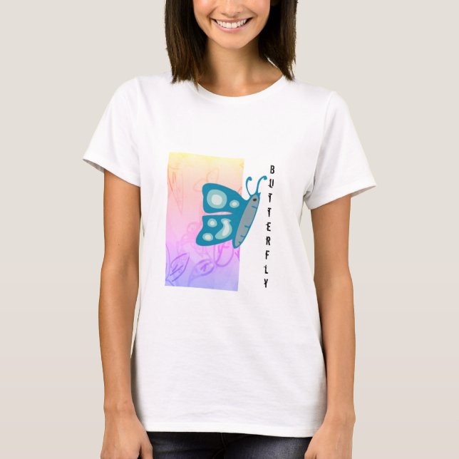 Trendblauer Schmetterling mit Muster Abstrakt T-Shirt (Vorderseite)