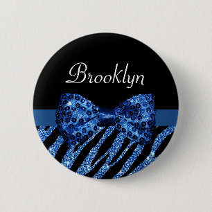 Trendblue Zebra Print IMITATE Glitz Bow mit Namen Button