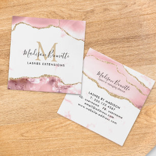 Trendblush Pink Gold Glitzer Agate Monogram Quadratische Visitenkarte