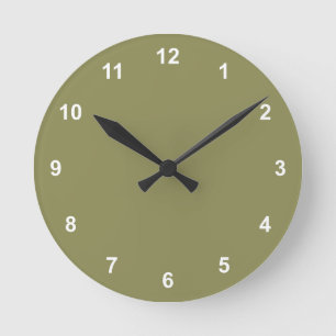 Trendfarbe - Olivgrüne runde Uhr mit Zahlen