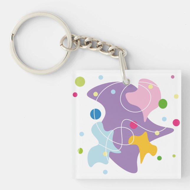 Trendfarbene abstrakte Muster in lila und blauen F Schlüsselanhänger (Vorderseite)