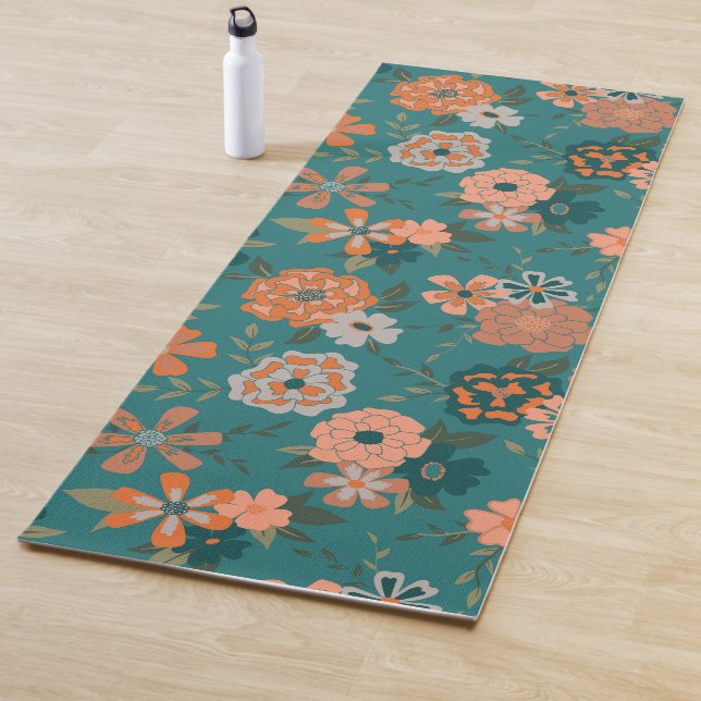 Trendfarbene, Aquamarine Orangenmuster Blume und R Yogamatte (Beispiel)