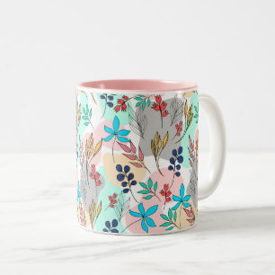 Trendfarbene Blätter handbemalt niedliches Design Zweifarbige Tasse