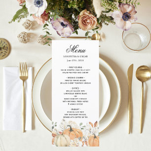 Trendfarbene Blume & Pumpkins Herbst Menükarte