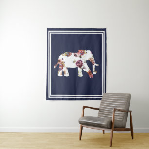 Trendfarbene Bohemische Blütenlephanz und Doppelra Wandteppich