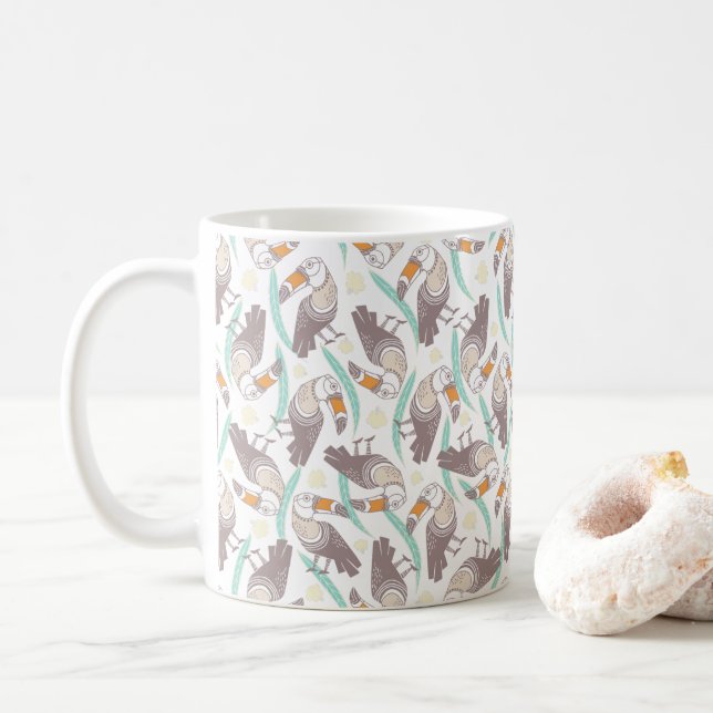 Trendfarbene exotische Toucans Kaffeetasse (Mit Donut)