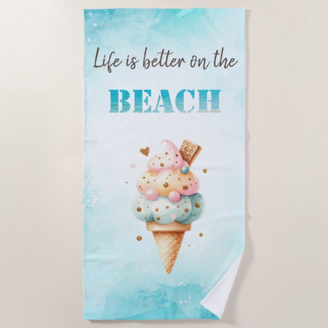 Trendfarbene, farbenfrohe Eiscreme Strandtuch (Vorderseite)