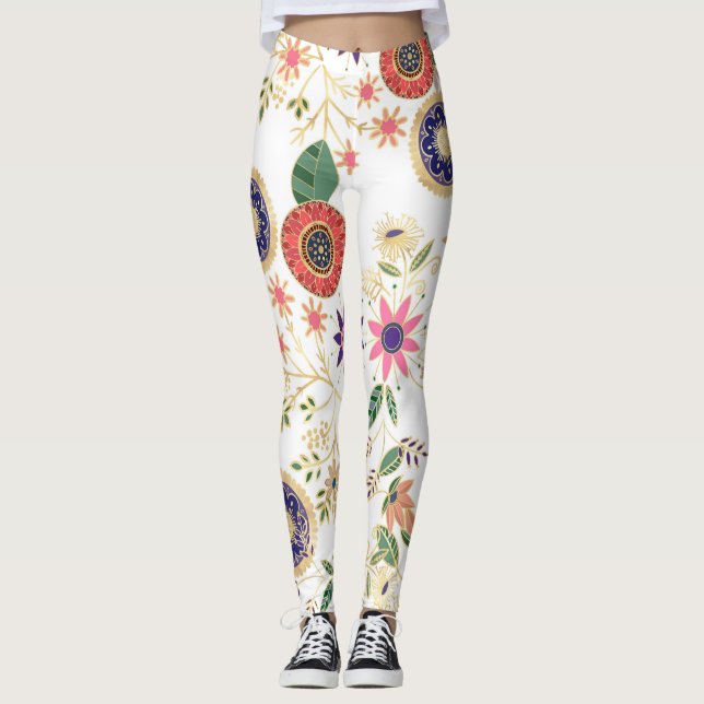 Trendfarbene Folklore Originelles Goldenes Design Leggings (Vorderseite)