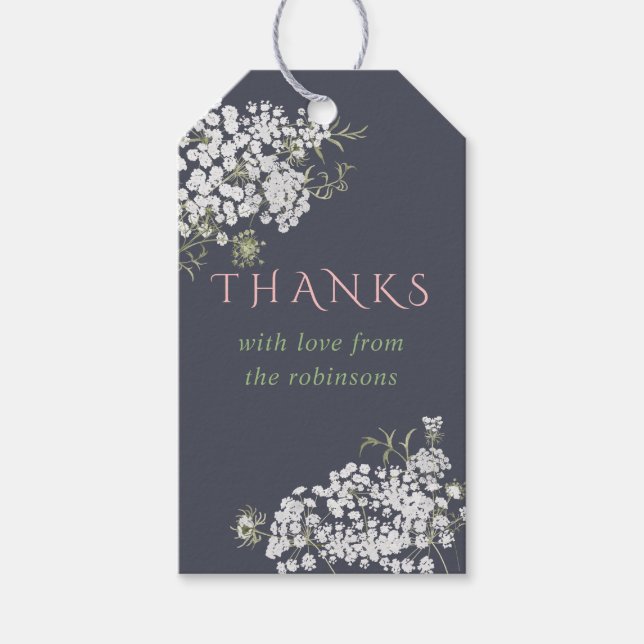 Trendfarbene Gipskraut Babydusche Geschenkanhänger (Vorderseite)