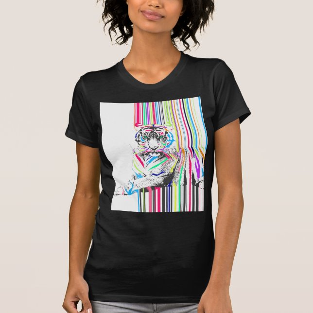Trendfarbene, lebendige Neonstreifen-Tigerfarbe T-Shirt (Vorderseite)
