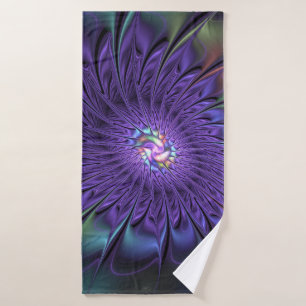 Trendfarbene Moderne Abstrakte Fraktal Blume Badehandtuch