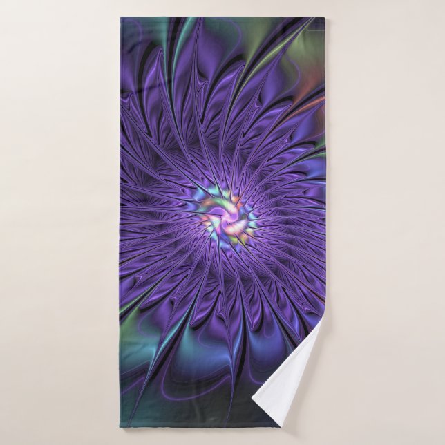Trendfarbene Moderne Abstrakte Fraktal Blume Badehandtuch (Badehandtuch)