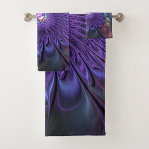 Trendfarbene Moderne Abstrakte Fraktal Blume Badhandtuch Set