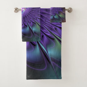 Trendfarbene Moderne Abstrakte Fraktal Blume Badhandtuch Set